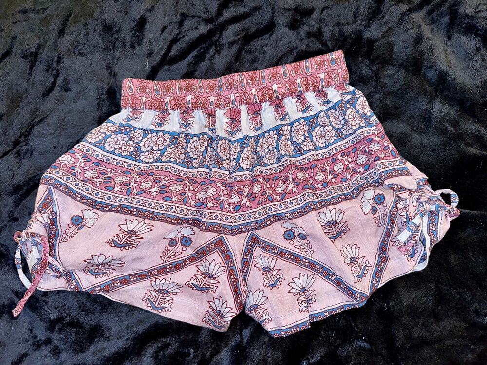 NWOT BLUE BOHEME BOHO GAUZE LAVENDER BLOCK PRINT SHORTS INDIA FRANCE ONE SIZE